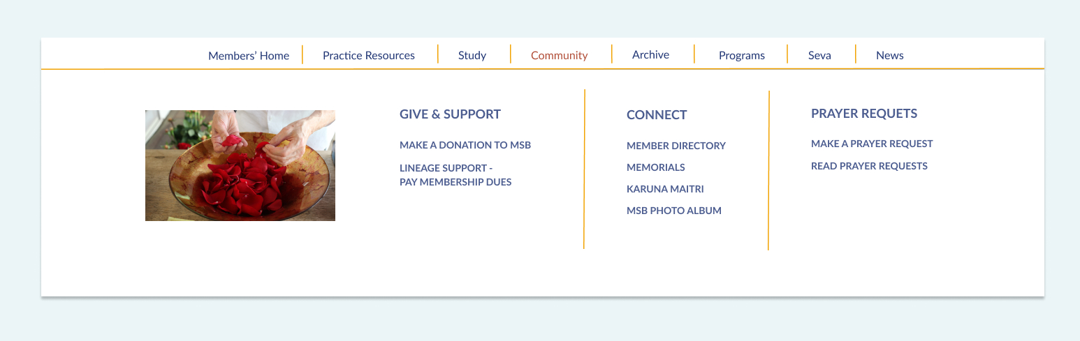 Community mega menu dropdown