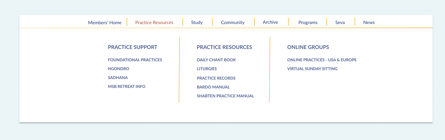 Practice Resources mega menu dropdown