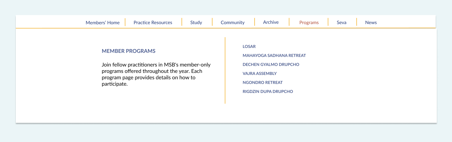 Programs mega menu dropdown