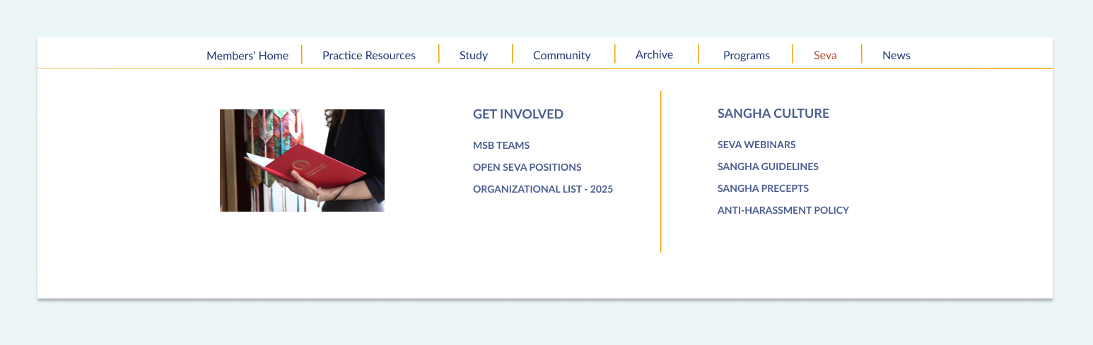 Seva mega menu dropdown