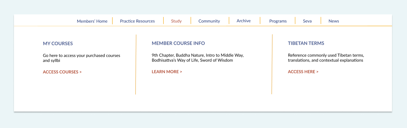 Study mega menu dropdown