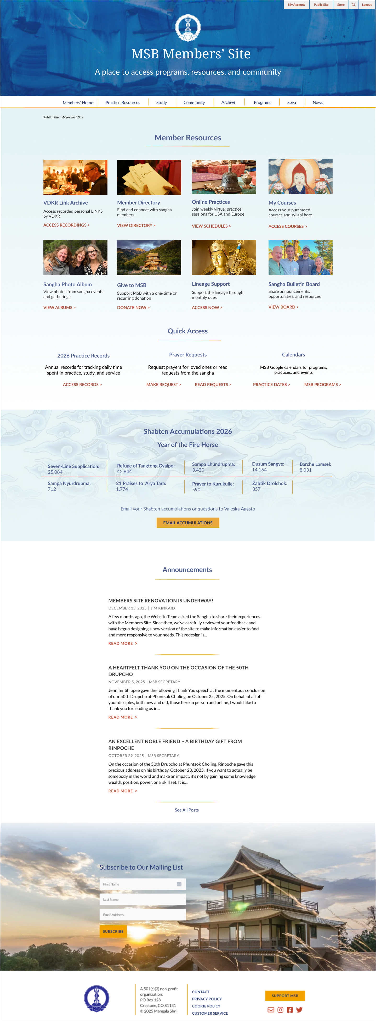 MSB members site after redesign