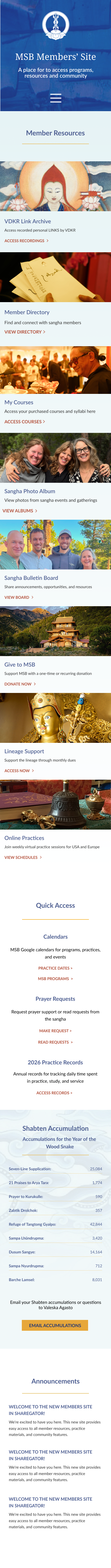 MSB members' site redesigned mobile homepage
