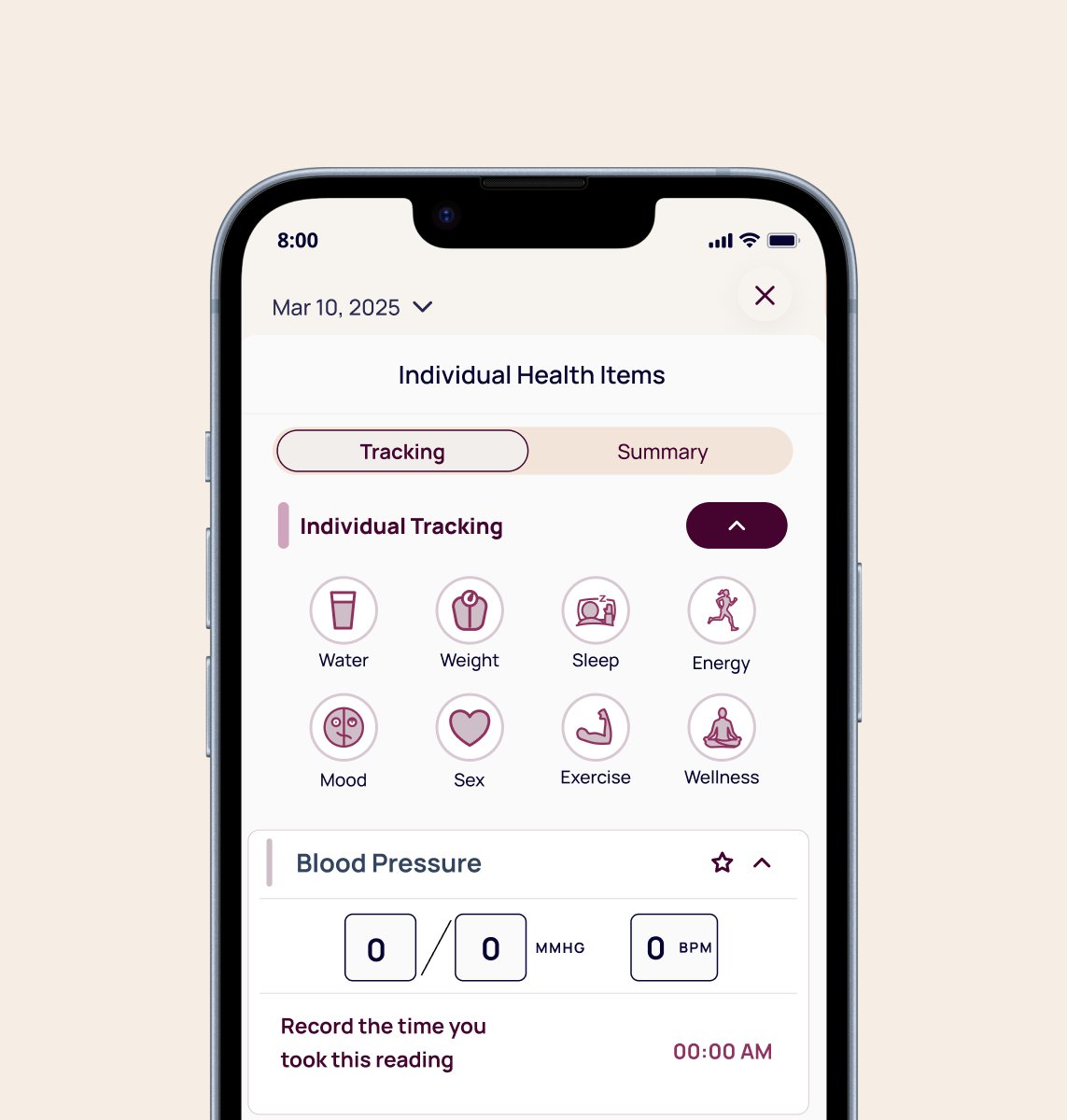 Ourself Health individual tracking screen